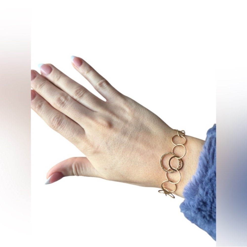 Milor Italy 14k Yellow Gold Double Interlocking Puffed Circles Linked Bracelet